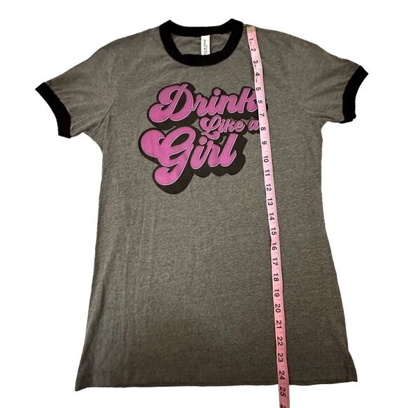 Unbranded ~ “Drink Like a Girl” ~ size Large ~ Black Ringer Grey Tee - Picture 4 of 7